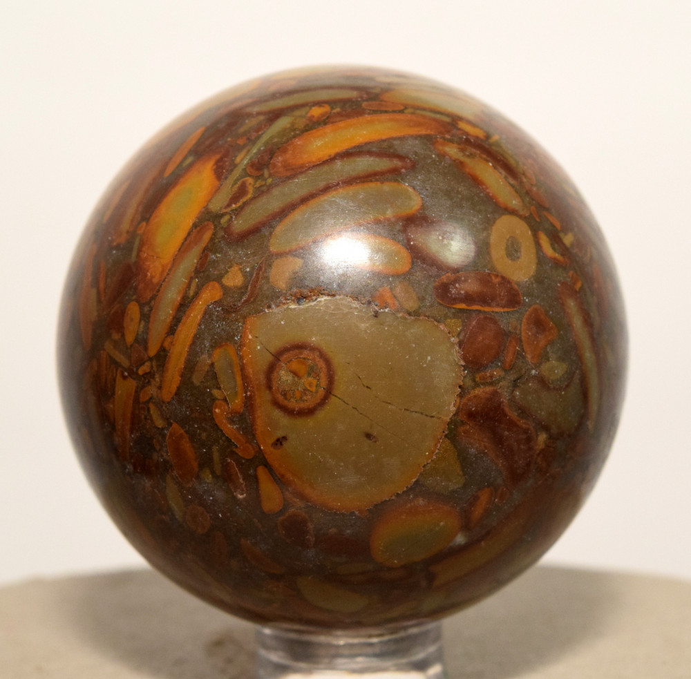 47mm Multicolor Bamboo Jasper / Brown Picture Jasper Sphere Polished