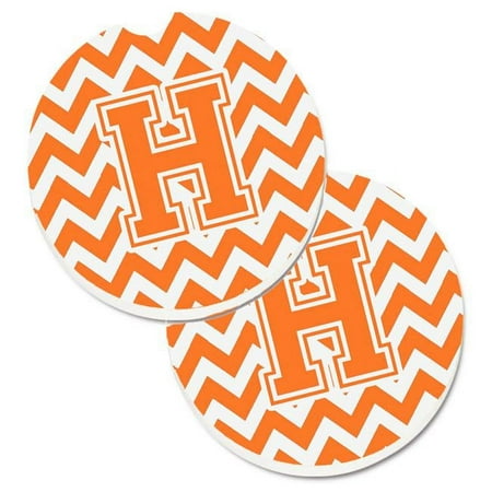 

Letter H Chevron Orange & White Set of 2 Cup Holder Car Coaster