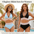 thumbnail image 4 of Olaglory Women Bikini Sets, Two Piece Tummy Control SwimSuits for Women, High Waisted Push Up Color Block Drawstring Womens Bathing Suit, Blue, 4 of 8