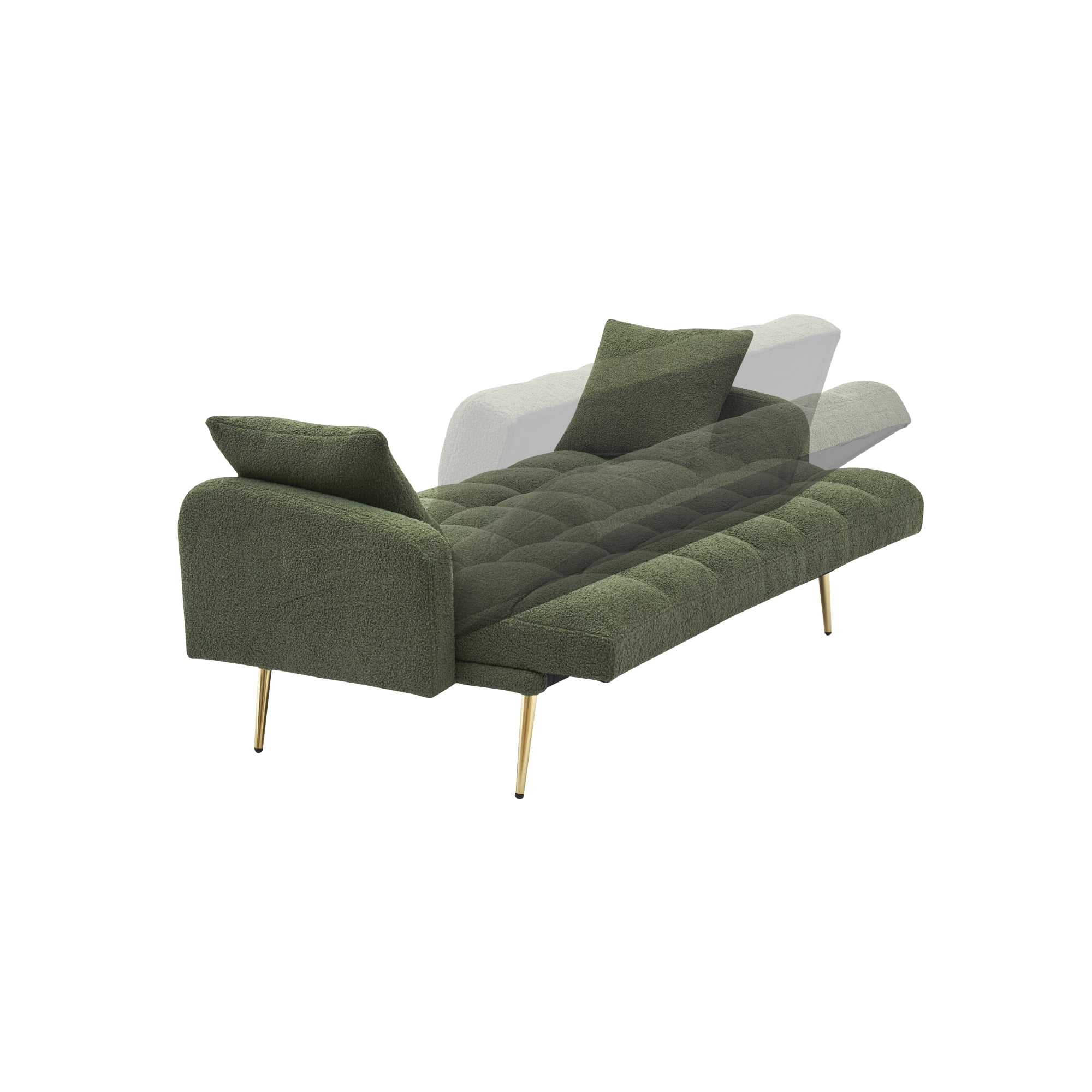 Convertible Futon Sofa Bed,69 Inch Modern Teddy Loveseat Sofa Couch with Adjustable Backrest for Small Space,Living Room,Green