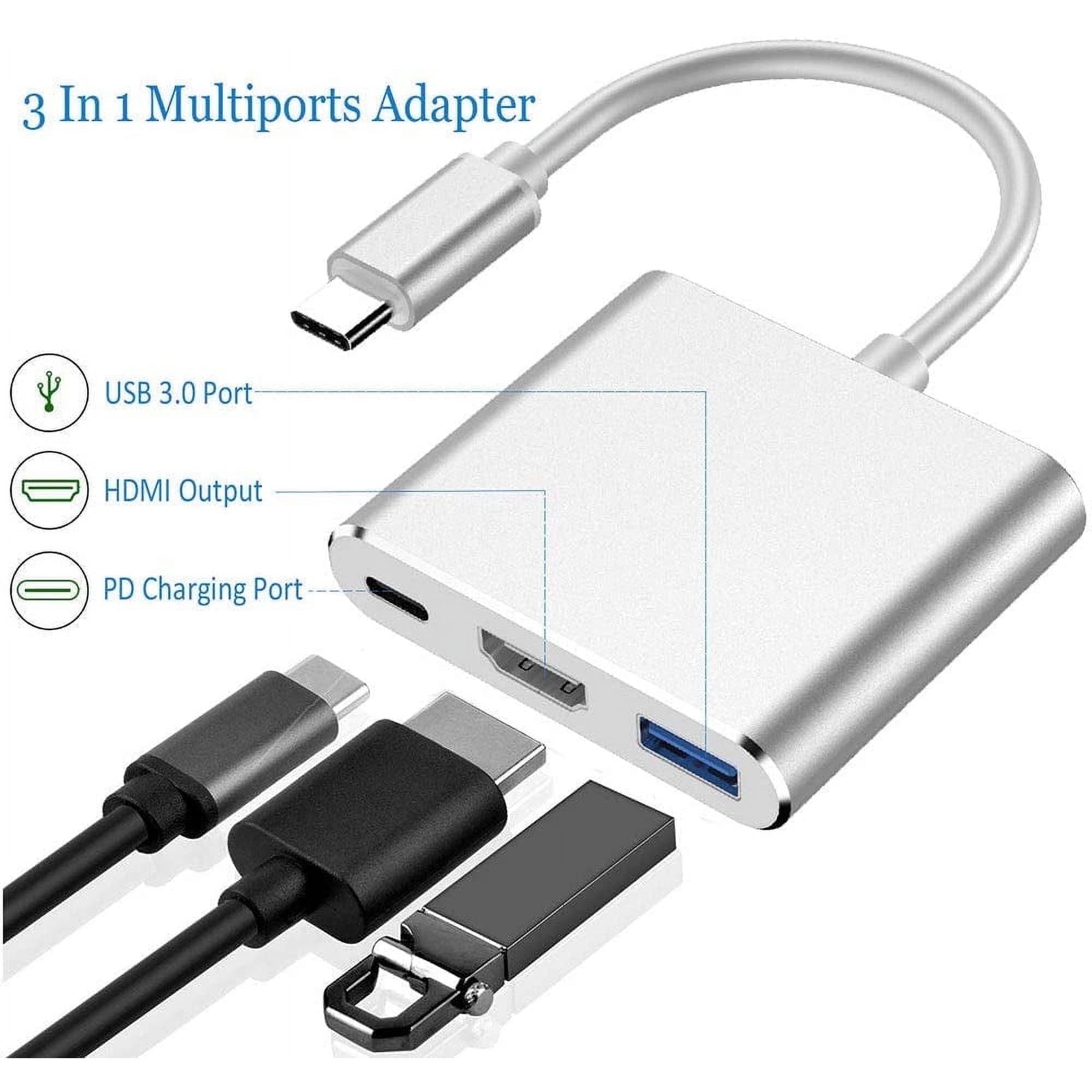 USB-C to HDTV Adapter, 3 in 1 Type C to HDTV 4K Adapter Digital AV Cable and USB C Charging Port and USB 3.0 Port with 1080P