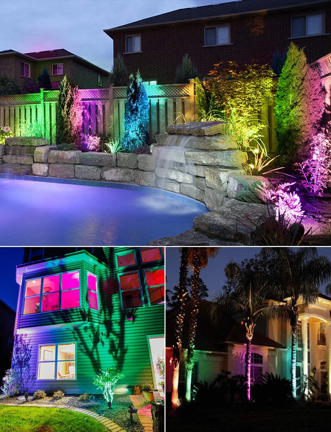SUNVIE Christmas 12W RGB Color Changing Landscape Lighting Low Voltage LED Outdoor Spotlight Waterproof Garden Pathway Decorative Lights, 8 pack