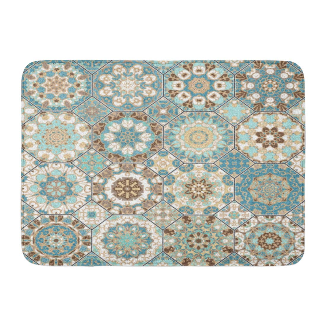 GODPOK Abstract Blue Spain Octagonal Ornaments Design Manufacturing Oriental White Victorian Rug