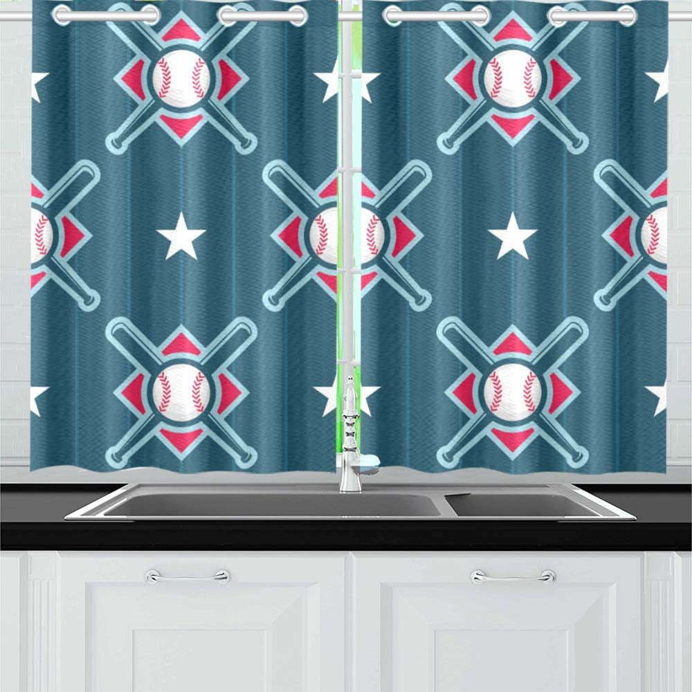 MKHERT Baseball Pattern Window Curtain Kitchen Curtain 26x39 inch,Two