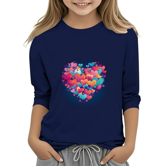 Girl T Shirts Cute Shirts for Teen Girls Girls Winter Clothes Girls 3/4 Sleeve Sweatshirt Kids Valentine's Day Shirt Summer 2025
