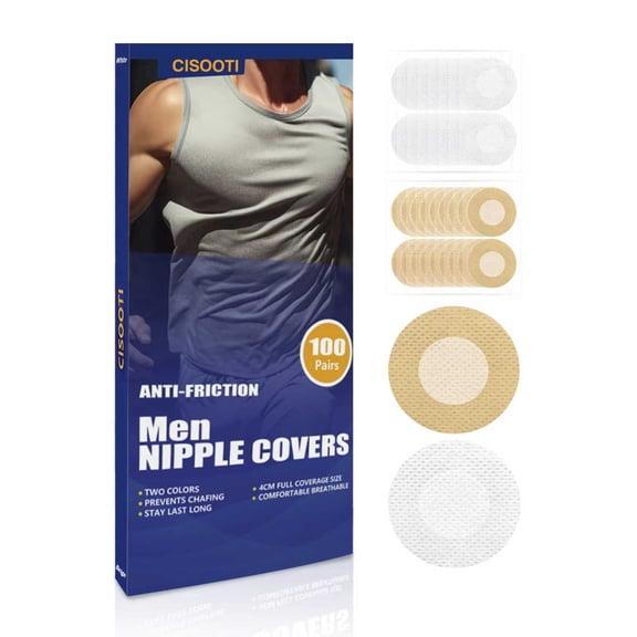 200 Pcs/100 Pairs Men’s Nipple Covers, Anti-Chafing Breathable Sweat-Resistant Hypoallergenic Adhesive Patches For Runners Athletes