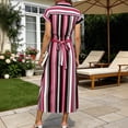 thumbnail image 7 of DeHolifer Women's Dresses Plus Size Striped Elastic Waisted Turndown Collar Short Sleeve Shirts Dress Hot Pink S, 7 of 7