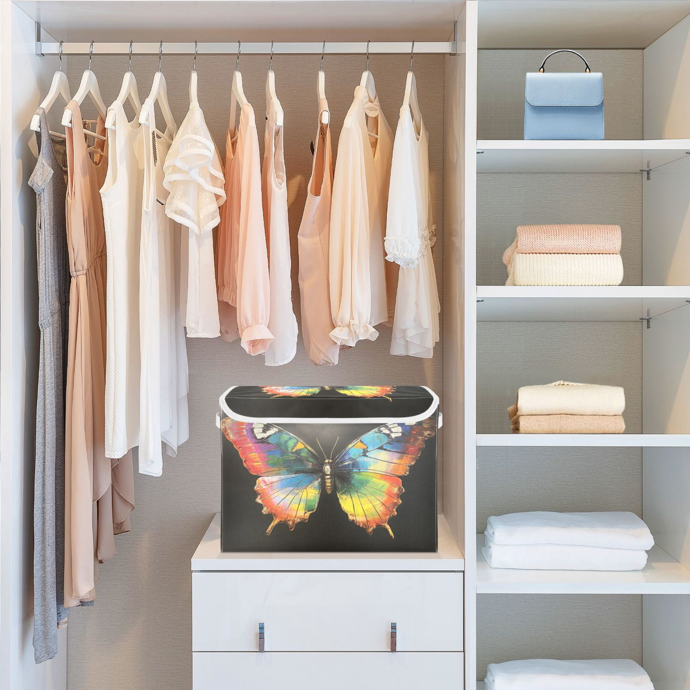 Storage Box With Lid 16.5x12.6x11.8In Foldable Stacked Household Storage Box Big Butterfly Picture
