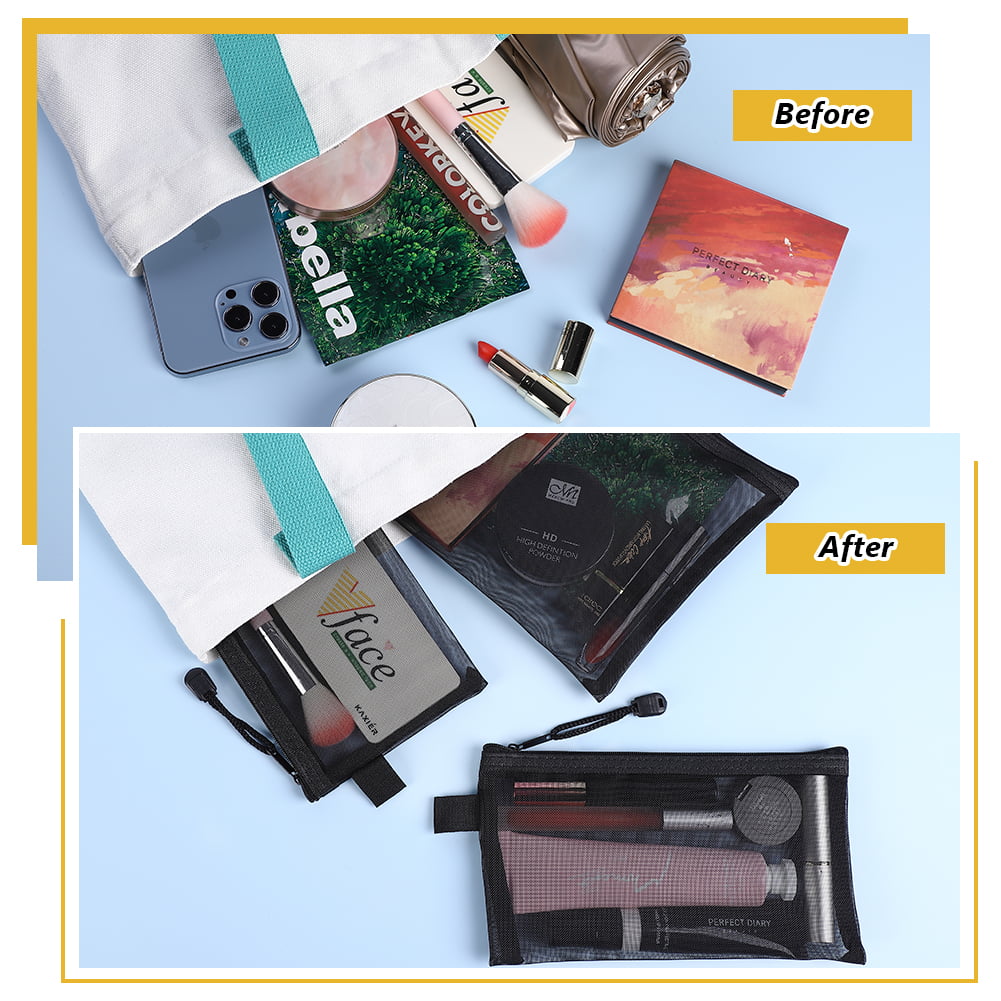 6 Pcs Mesh Cosmetic Bag Multifunctional Makeup Pouches with Zipper File Bag  Organizer