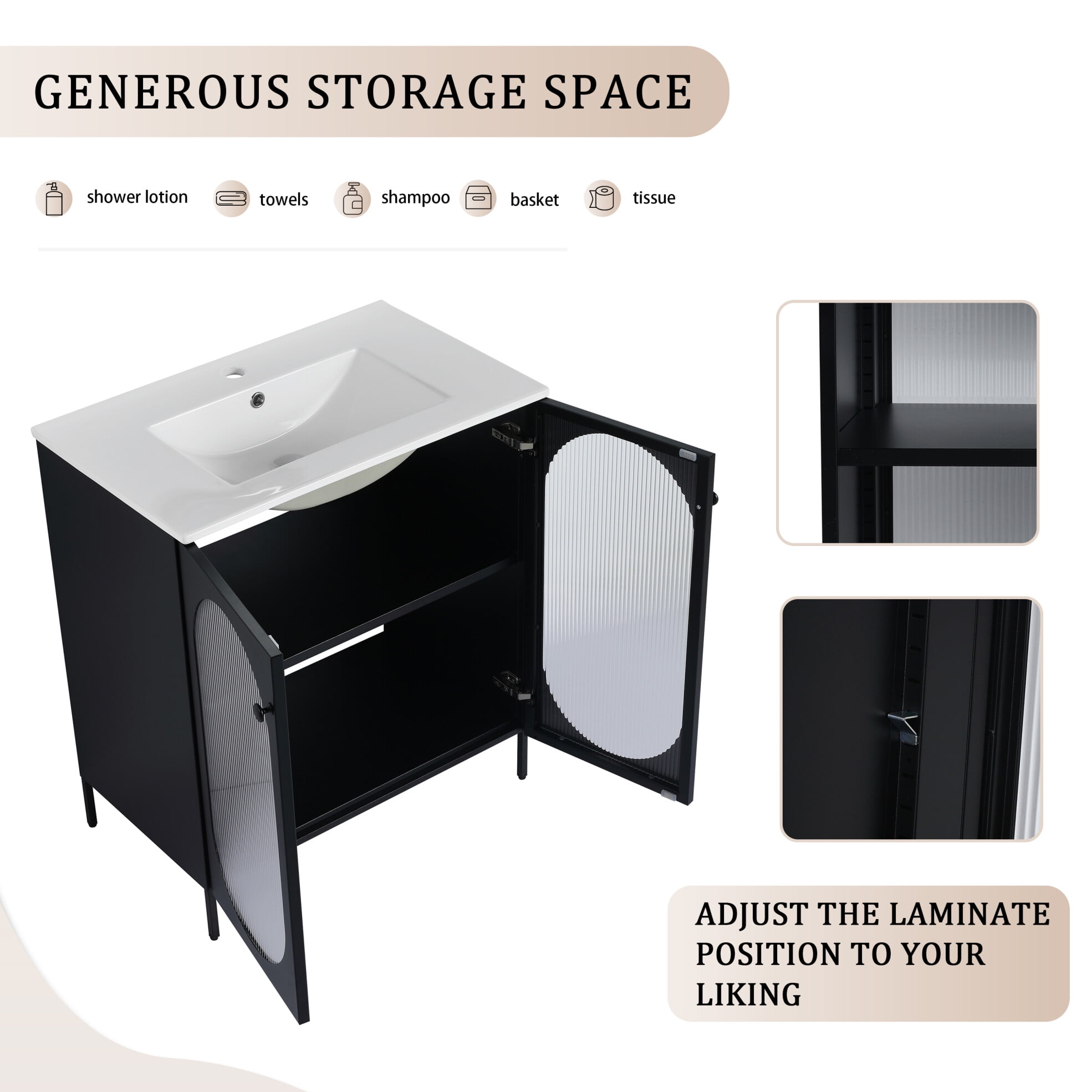 30-Inch Freestanding Bathroom Vanity with Ceramic Sink and Storage Cabinet, Waterproof Wood Finish, Adjustable Leveling Feet, Easy Installation for Small Bathrooms