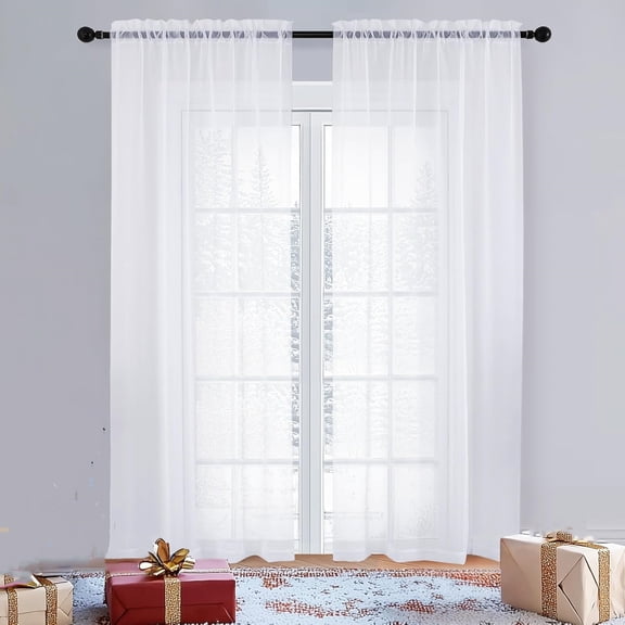 Dtwnek 2 Panels Sheer Curtains Polyester Light Filtering Drapes Rod Pocket Window Curtains for Bedroom, Living Room, White, 52" x 95"