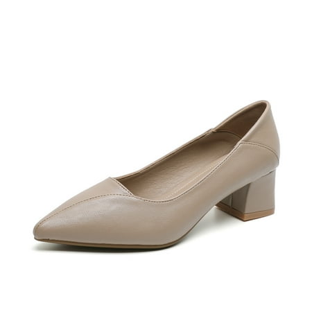 

Women‘s Pointed Toe Block Heel Court Pumps Retro Minimalist Solid Color Low Heels OL Style Shoes