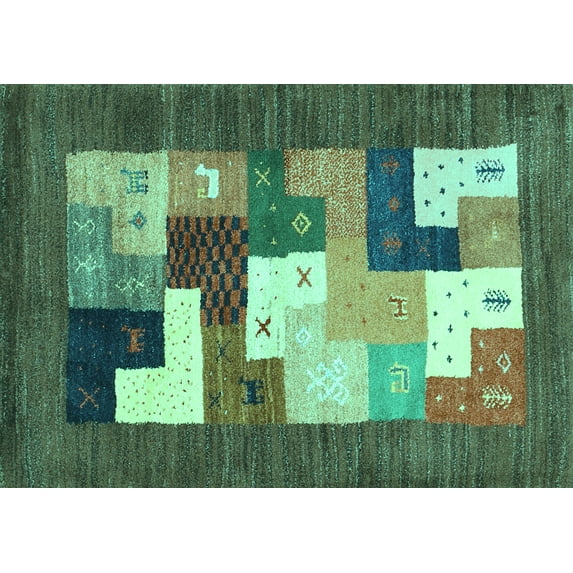 Ahgly Company Indoor Rectangle Abstract Turquoise Blue Contemporary Area Rugs, 5' x 8'