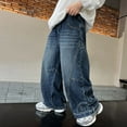 thumbnail image 5 of XIMIN Baggy Jeans for Teen Boys Y2K Straight Wide Leg Denim Pants Kids Casual Elastic Waist Loose Trousers with Pockets Loose Streetwear (10-11 Years, Blue), 5 of 8