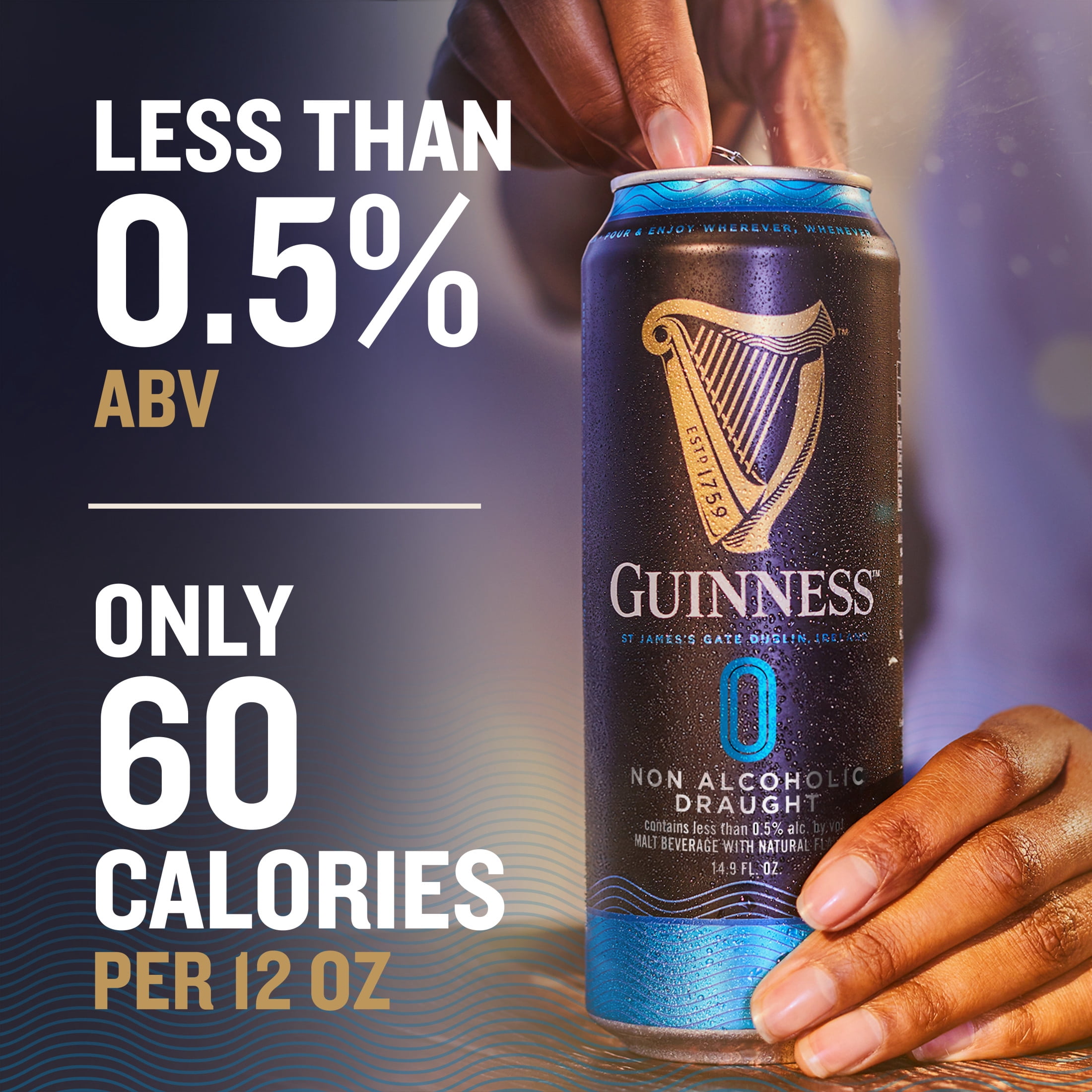 Guinness 0 Draught Non-Alcoholic Import Beer, 4 Pack Cans, 14.9 fl oz, Less Than 0.5% ABV