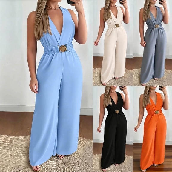 Sentmoon Overalls Women Sleeveless Plus Size Rompers for Curvy Women Solid Color Regular Fit Jumper for Women Summer for Business and Casual S-2XL