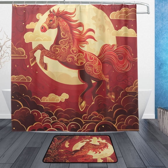 BZSMCE Shower Curtain and Bath Accessory Set,Mystical Moon Horse Pattern
