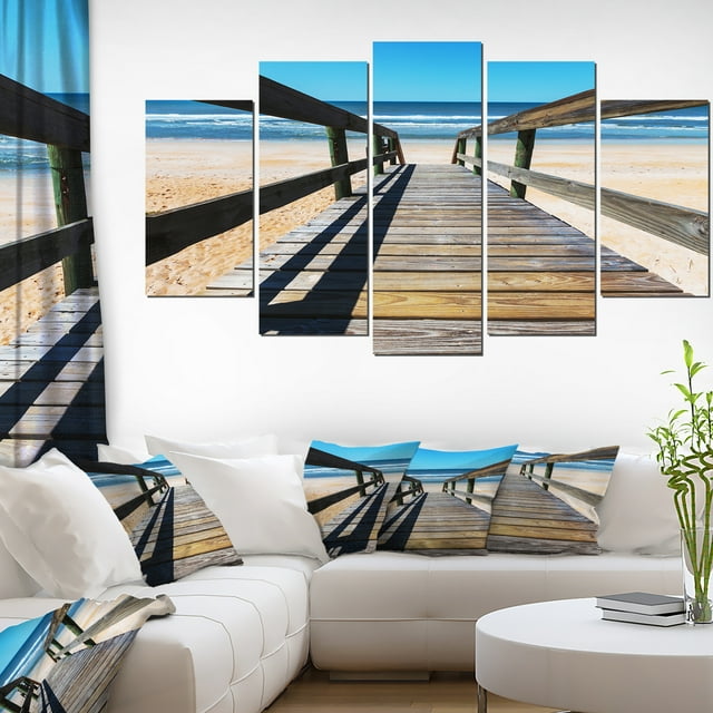 Longue Promenade en Bord de Mer Bleu - Impression sur Toile
