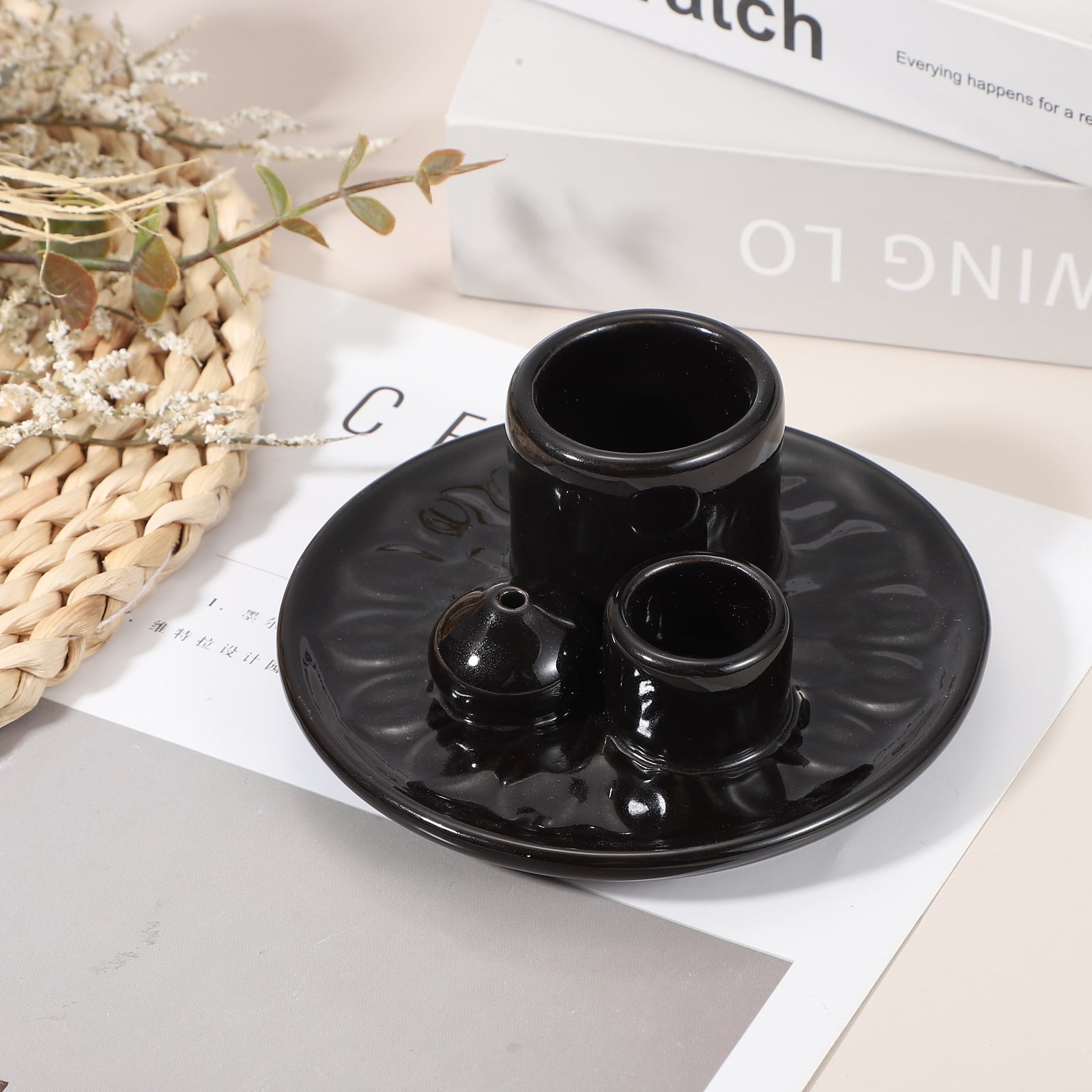 Uxcell Modern Incense Burner, 4 in 1 Ceramic Holder for Meditation, Black