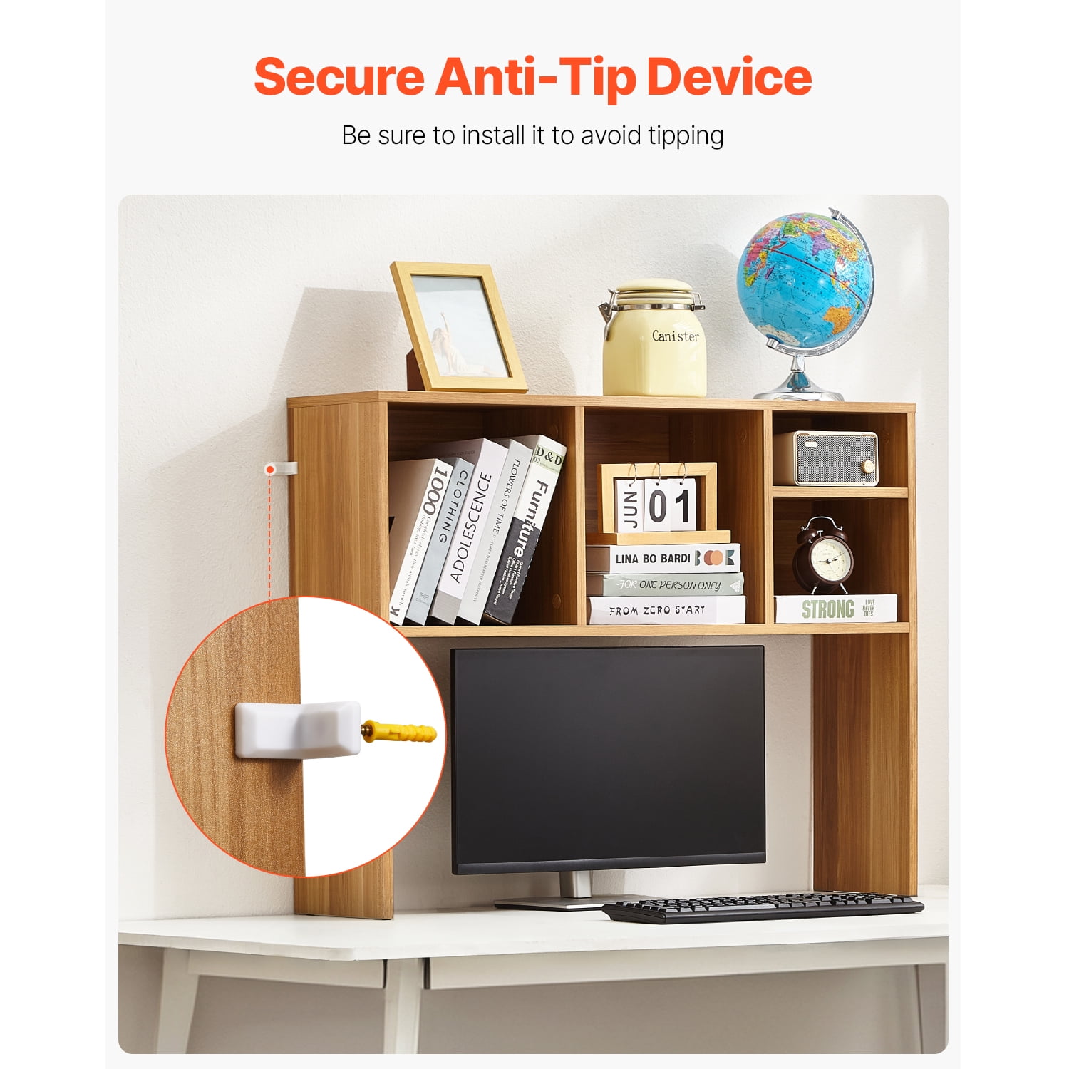 KFFKFF 1-Tier Wooden Desktop Organizer, 37" x 9.4" x 28.7" Storage Rack with Anti-Slip Pads, Ideal for Office, Home, and Dorm Use