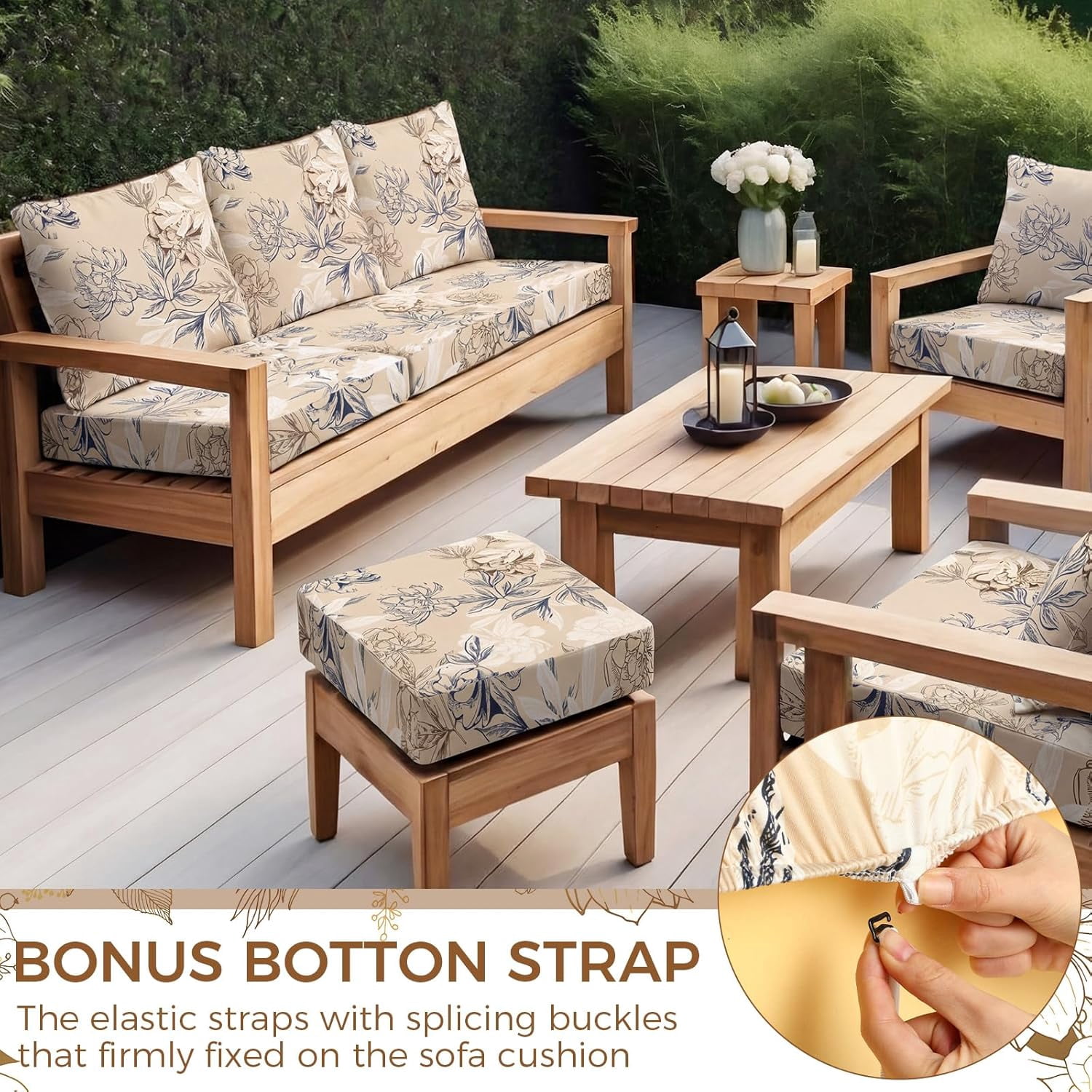 8 Pcs Stretch Printed Sofa Cushion Covers Outdoor Floral Couch Covers Replacement Outdoor Couch and Sofa Slipcovers, for Patio Furniture Cushion Washable Reusable Furniture Protector(Classic)