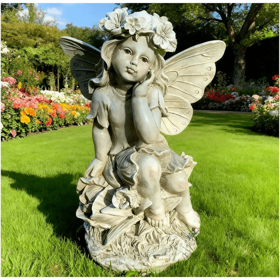 12.8" Outdoor Angel Statues for Garden - Fairy Garden Figurines, Lovely Flower Fairy Garden Decor, Ornaments for Patio, Yard, Lawn, Gifts for Mom, Grandma
