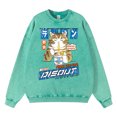 thumbnail image 4 of Sudadera con capucha vintage desgastada lavada con estampado de gato comiendo fideos de Harajuku para hombre, sudadera holgada de algodón de gran tamaño, 4 of 4
