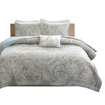 Gracie Mills Vicky 4-Piece Cotton Percale Quilt Set Paisley Blue GRACE-5989