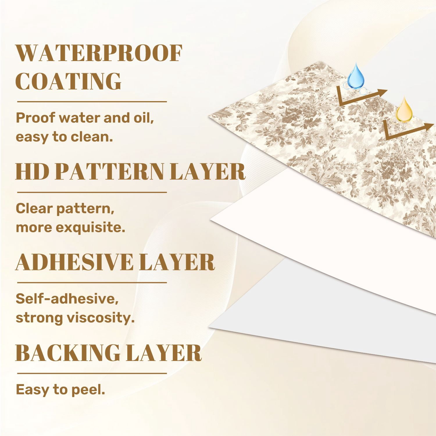 Peel and Stick Wallpaper Vintage Floral Soft Beige Brown Tones Wall Mural 23.6in x 9.8ft Self Adhesive Removable Wall Paper Renter Friendly Wallpaper for Nursery Bedroom Cabinets