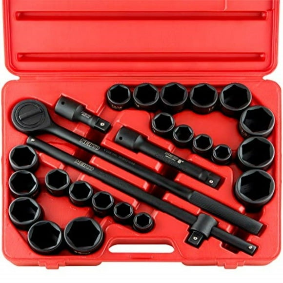 Neiko 02499A 3/4" Drive Jumbo Master Impact Socket Set, 27 Piece Shallow Socket Assortment | Standard SAE and Metric Sizes (7/8-Inch to 2-Inch and 22-50 mm) | Cr-V Steel
