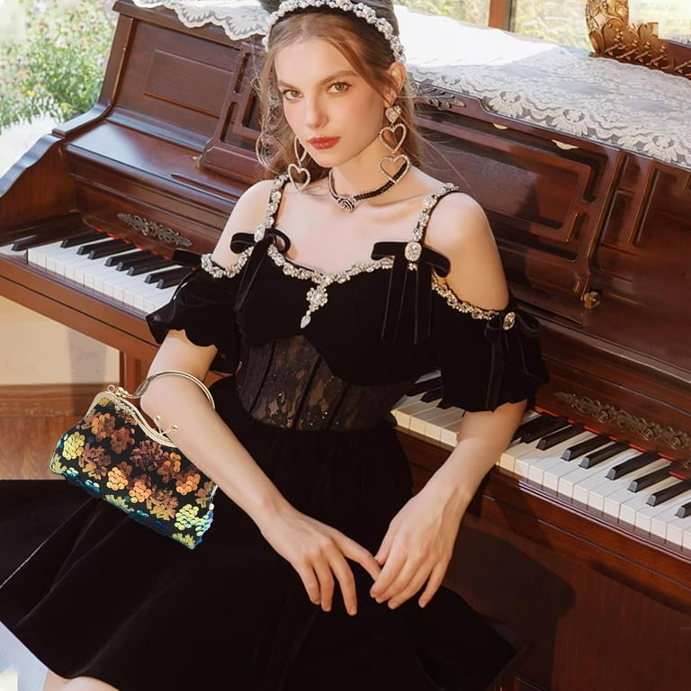 Vintage 1920s Evening Bag for Women Velvet Clutch Bag Sparkly