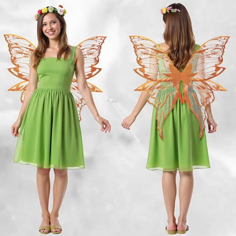HOARBOEG 4pcs Fairy Princess Costume Set for Women - Wings, Ears, Flower  Headband, Magic Wand - Halloween , Birthday Party, Dress-Up - Walmart.com