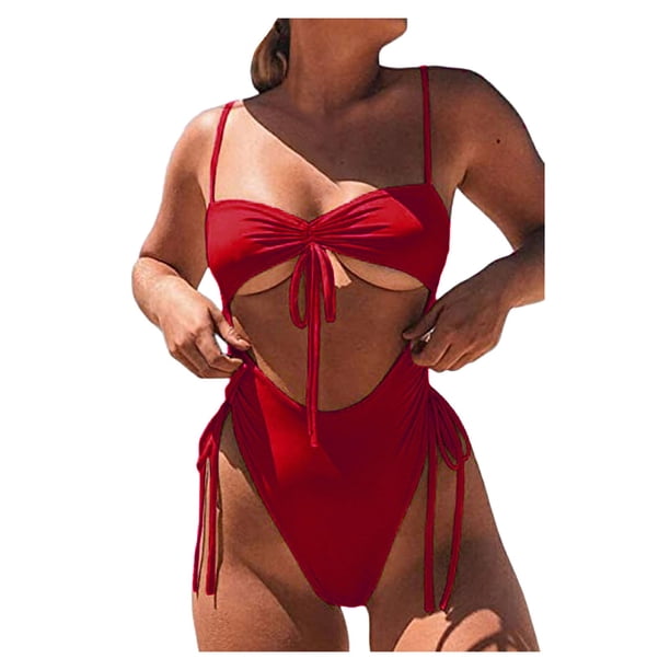 Gibobby Trajes de Baño Mujer Completos Bikini Set Women Swimwear Up Bathing OnePiece Traje de venda Empuje acolchado Swimswears Tankinis Set(Rojo,G)