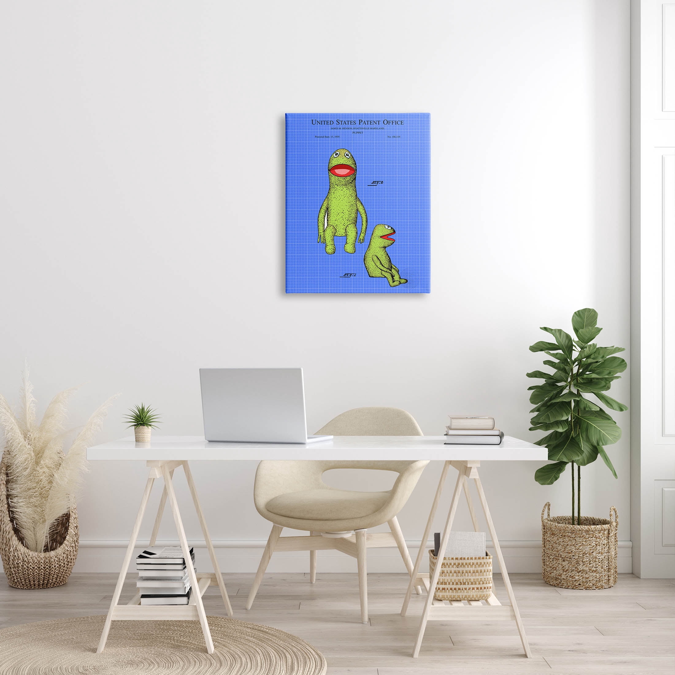 Stupell Industries Frog Puppet Character Blueprint Graphic Art Gallery Wrapped Canvas Print Wall Art, Design by Karl Hronek