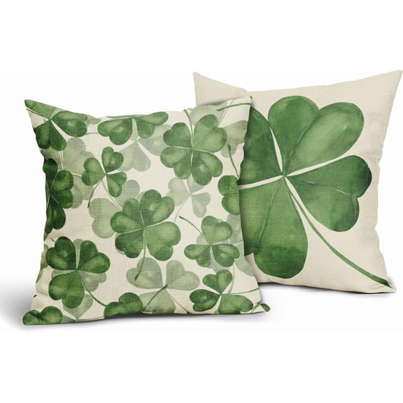St Patrick''s Day Pillow Covers 18x18 Inch Set of 2 Shamrock Clover Green Linen Decorative Throw Pillow Case Saint Patricks Day Cushion Covers for Bedroom Sofa Living Room Chair H