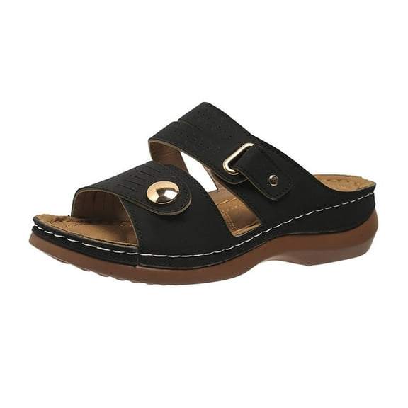 Agkizg Summer Women Sandals Thick Soles Slide Sandals with Arch Support Casual Slippers Beach Sandals Comfortable Shoes Black, Size 6.5