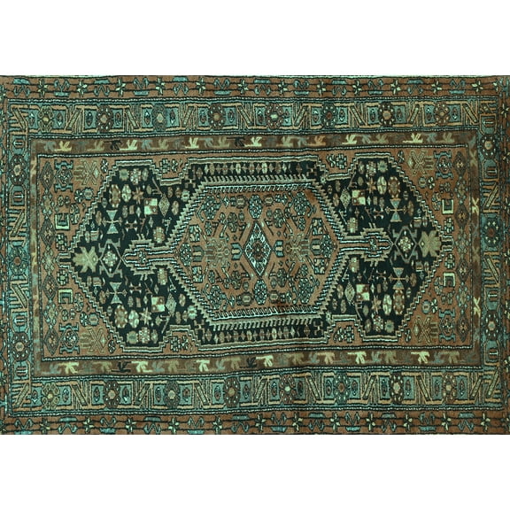 Ahgly Company Machine Washable Indoor Rectangle Persian Turquoise Blue Traditional Area Rugs, 5' x 7'