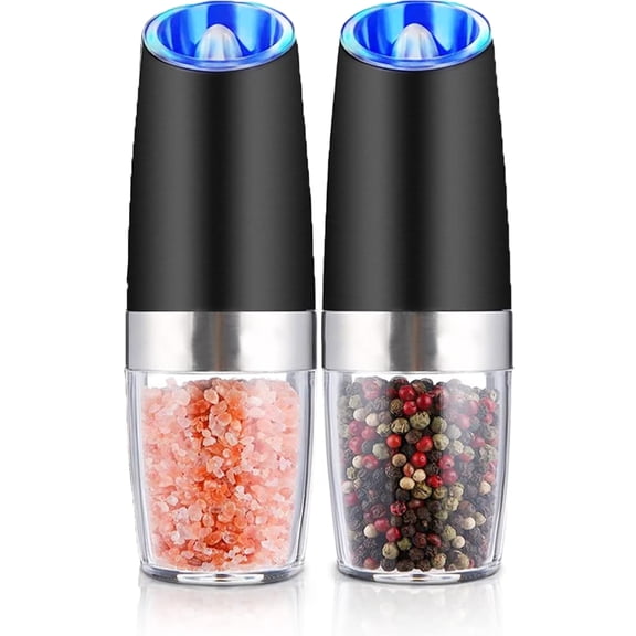 Belita Amy 2 Pcs Electric Gravity Pepper and Salt Grinder Set LED Light Adjustable Coarseness Stainless Steel,Black
