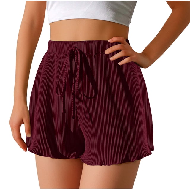 Plebaso Womens Ribbed Shorts Lounge Elastic High Waist Comfy Shorts Casual Stretch Loose Summer Shorts