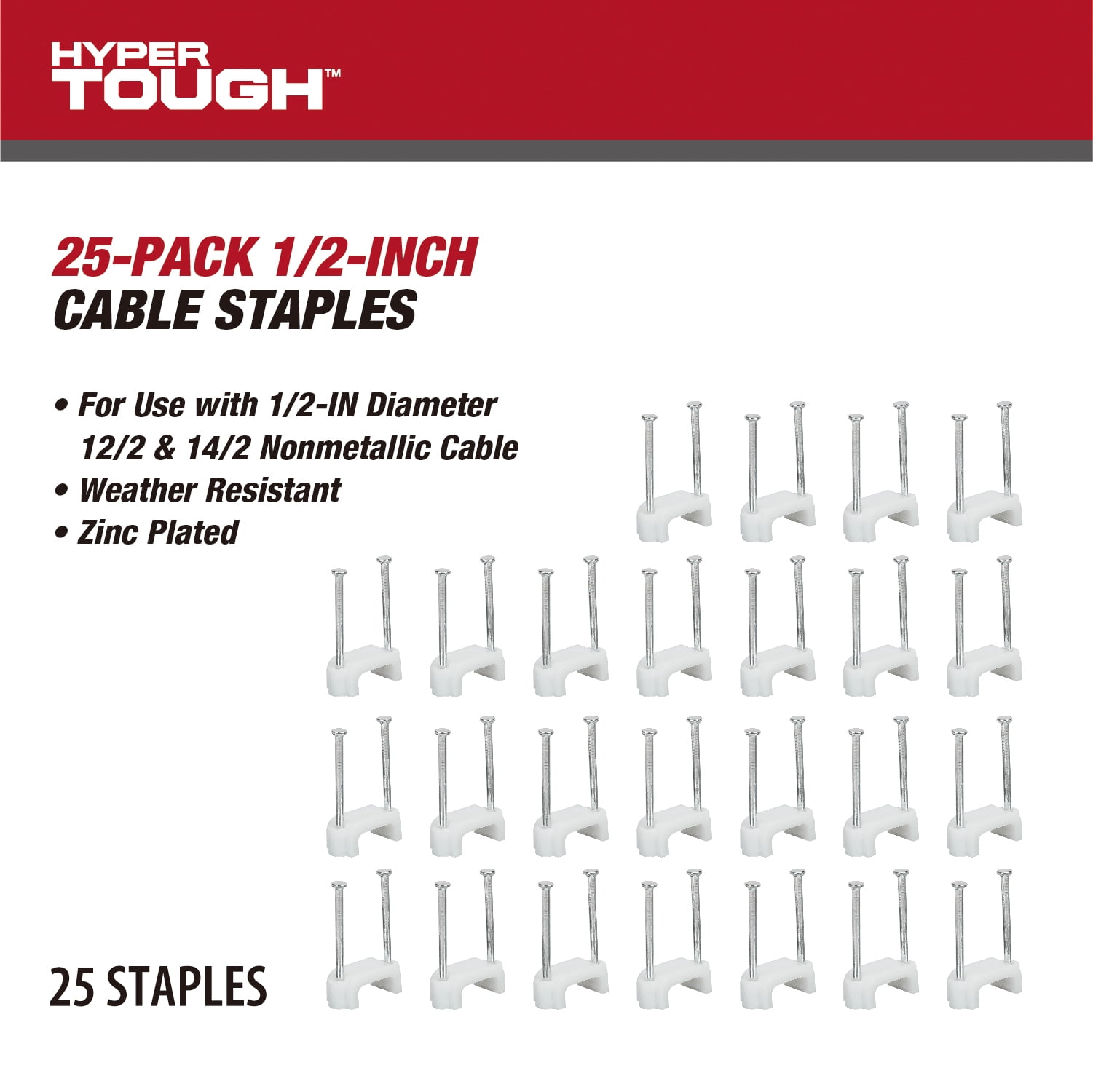 Hyper Tough 25-Pack 1/2-inch Cable Staples, White
