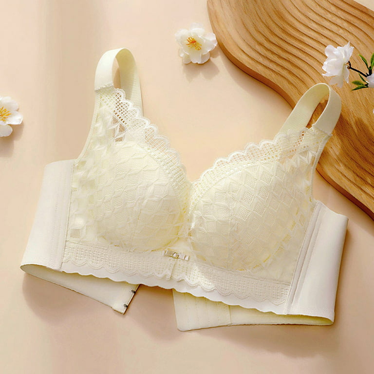 Eashery Minimizer Bras for Women Full Coverage Women's Push Up Bra  Racerback Front Closure Bras Plunge Underwire Tshirt Padded Lace Yellow 40C