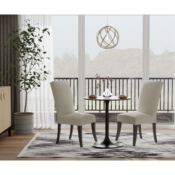 Contemporary Home Living Round Marble Top Pedestal Dining Table - 30" - Black