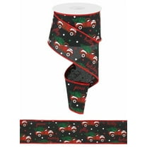 Christmas Vintage Trucks Wired Edge Ribbon - 10 Yards (Black, 2.5 Inch)