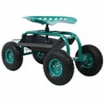 thumbnail image 3 of Rolling Garden Scooter Garden Cart Seat with Wheels, Tool Tray, Extendable Steer Handle and Storage Basket, Adjustable 360° Swivel Seat, Garden Yard Cart for Seniors, Easy Assembly, Green, 3 of 7