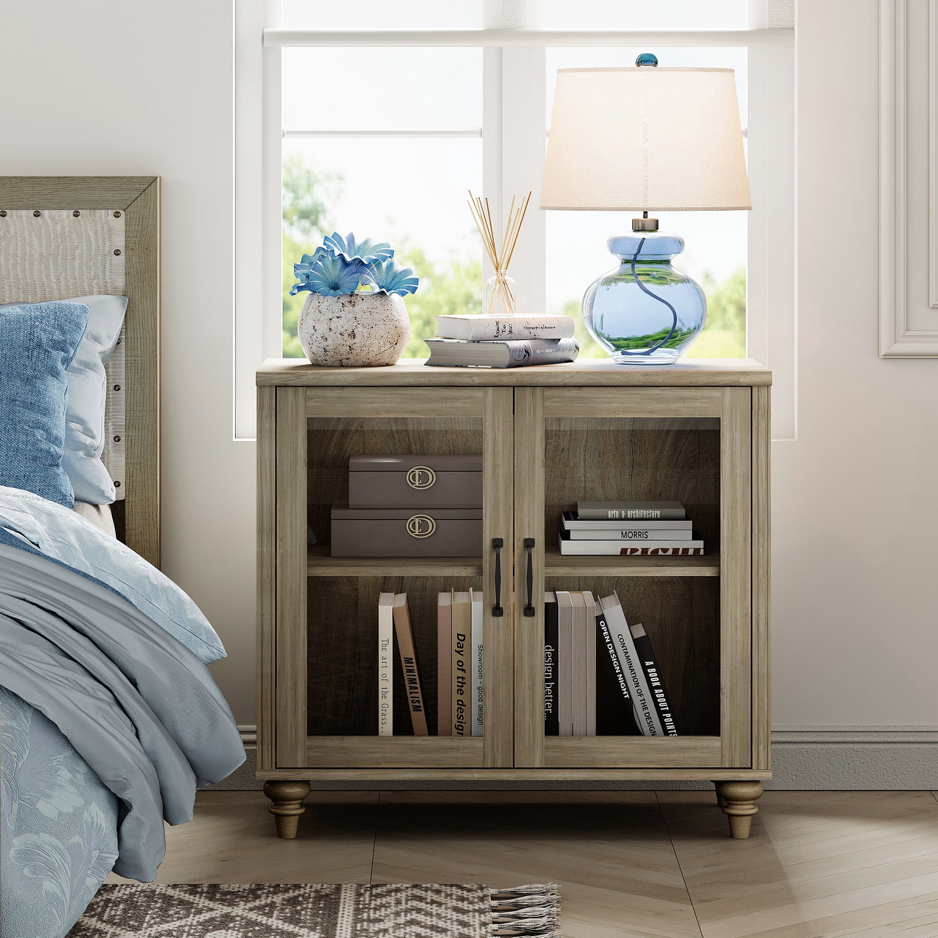 Farmhouse  43 inch TV Stand 43 inch, Entertainment Center for Living Room or Bedroom, Wash Gray