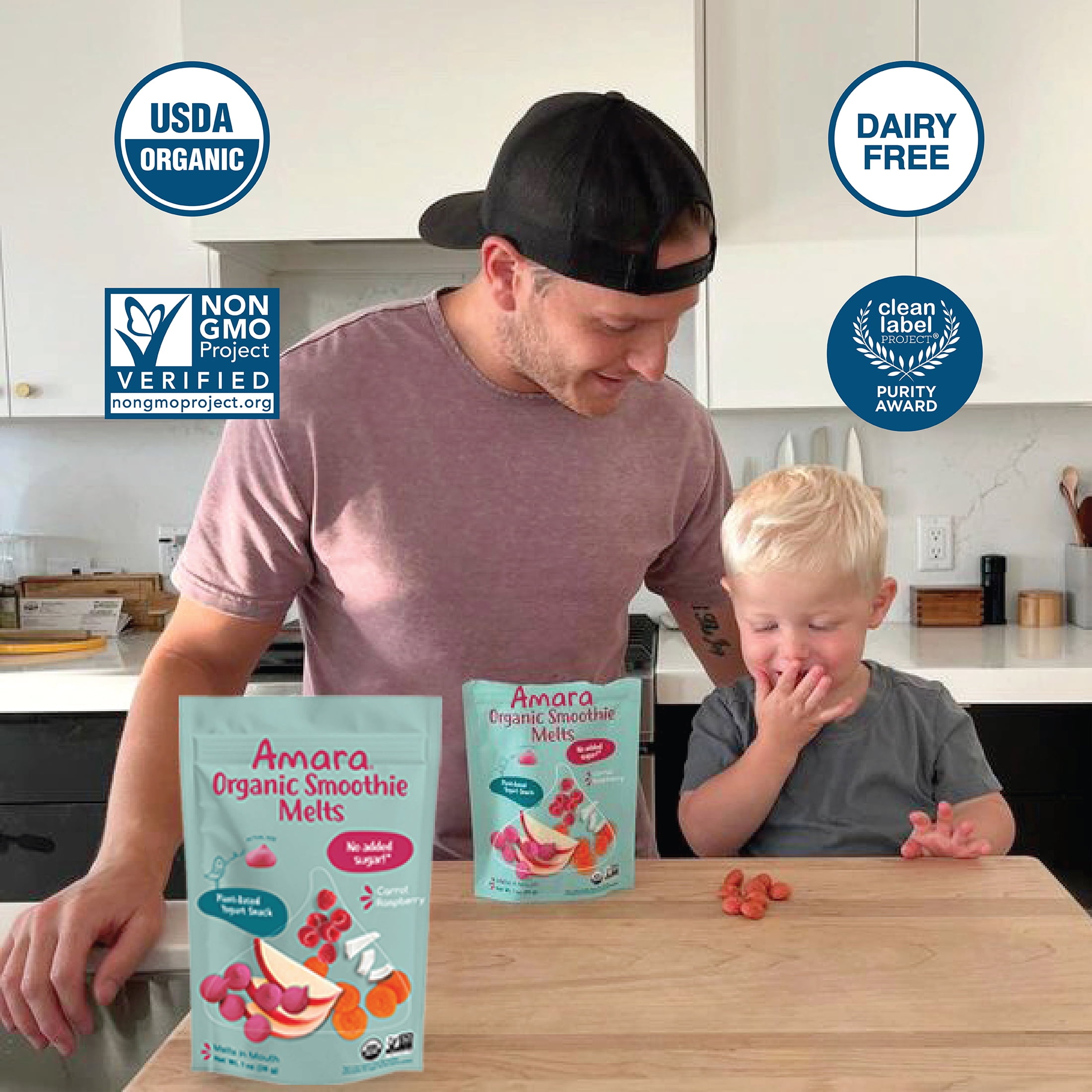 (8 pack) Amara Organic Smoothie Melts, Carrot Raspberry, Baby & Toddler Snack, No Added Sugar, Stage 2, 1 oz Bag