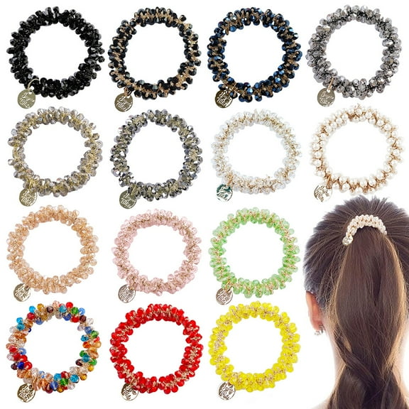 Dalrosia Crystal Hair Ties, Elastic Crystal Pearls Hair Rope Ponytail Hair Holders Head Bands Ropes Hair Accessories