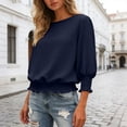 thumbnail image 2 of COMVALUE Banded Bottom Tops for Women Smocked Tops Elastic Cinched Waist Top Dressy Blouse 3/4 Length Sleeve Casual Outfits Blue for Size XXL, 2 of 7