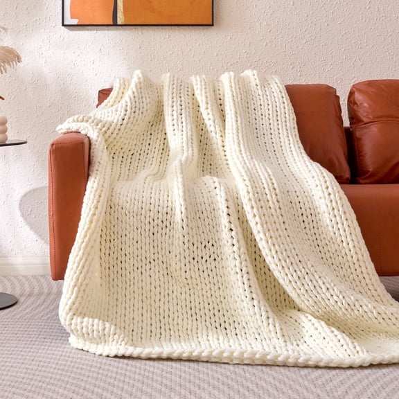Sonive Ivory Knit Throw Blanket 40" x 50", Soft Cozy Decorative Cover for Sofa, Bed & Travel