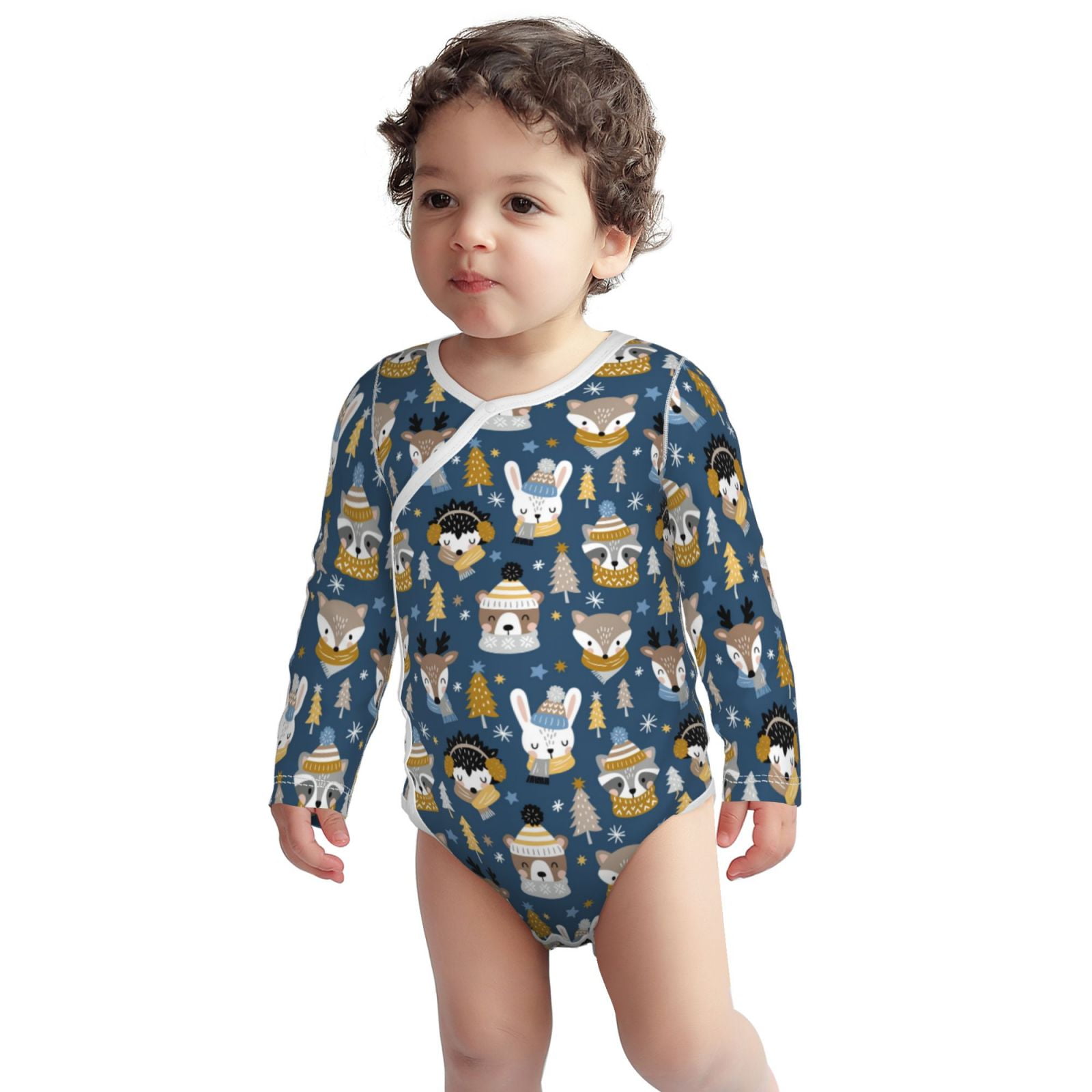 Xecao Winter Animal Friends Print Baby unisex-baby Cotton Long-sleeve Bodysuits-3 Months